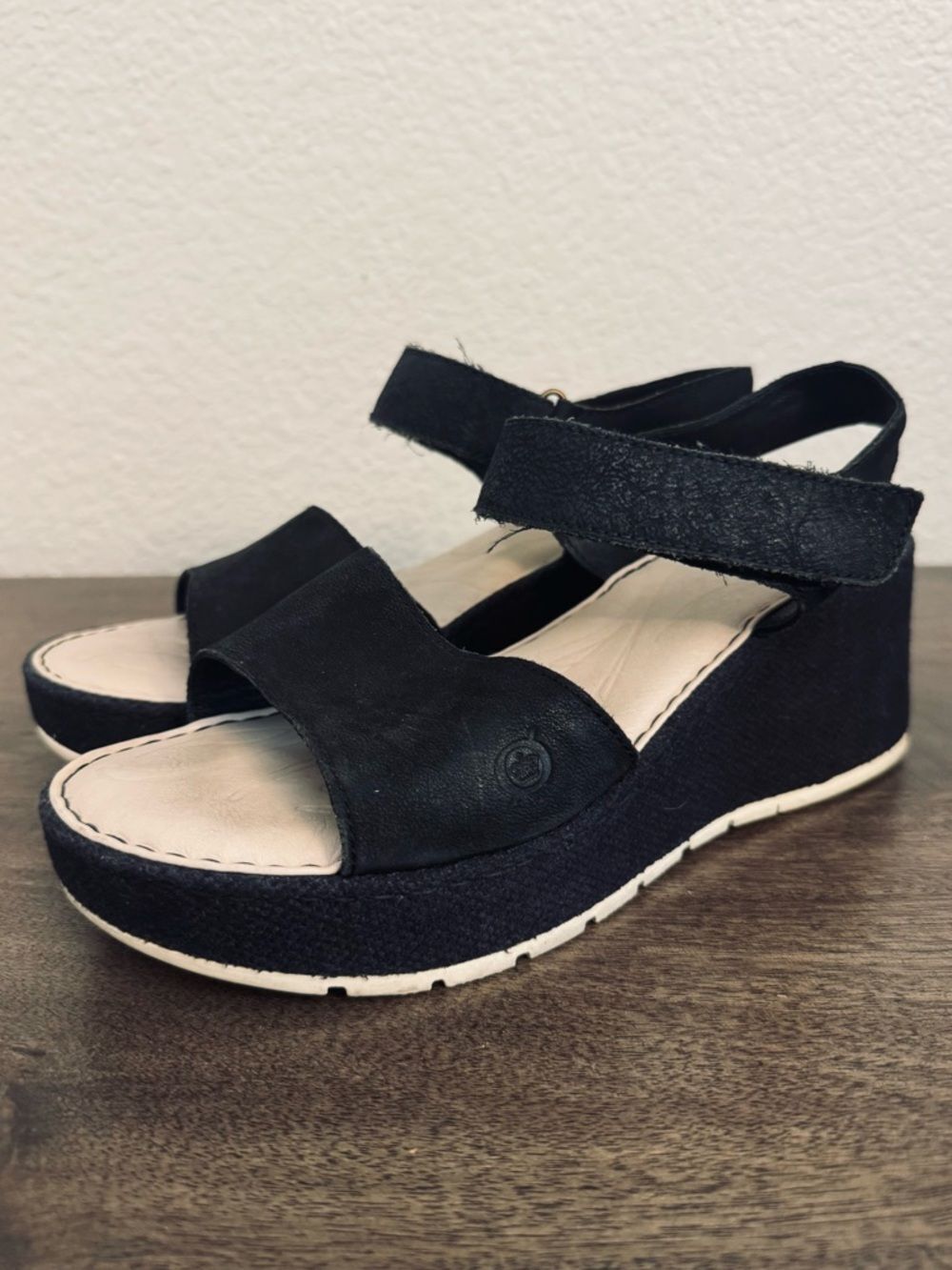 Born Black Leather Platform Sandals 9